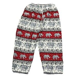Elephant Harem Pants Pocket High Waist Pull On Drawstring Red Medium Hippie Boho